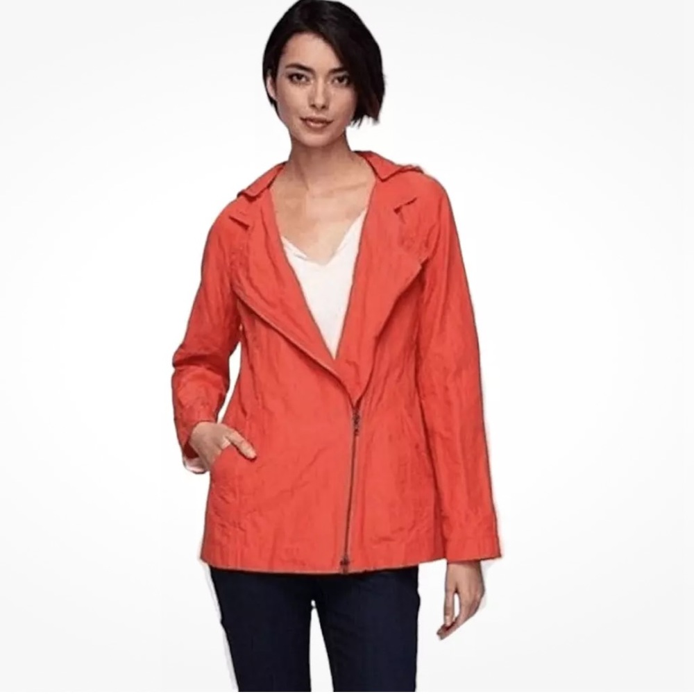 EILEEN FISHER CRINKLE REMOVABLE HOOD COTTON BLEND JACKET SIZE (S)